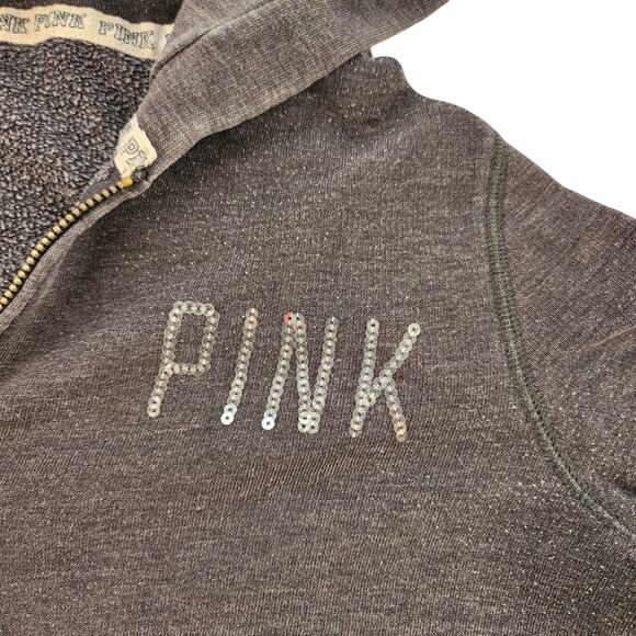 Victorias Secret Pink Sweater Womens XS Gray Silver Sequin Sparkly Full Zip - Picture 10 of 16